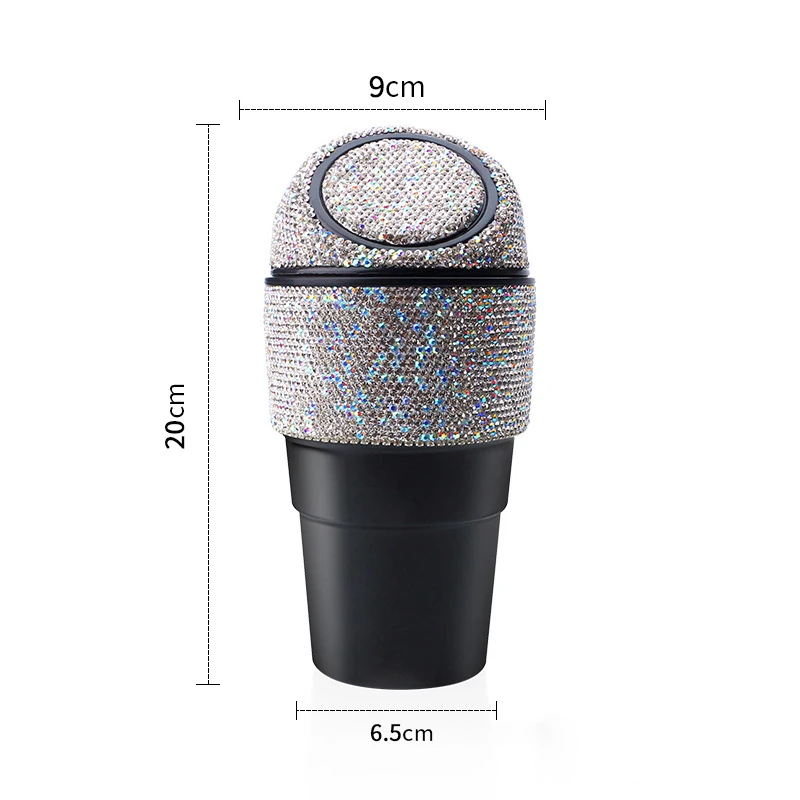 Bling Rhinestone Auto Garbage Can Crystal Car Trash Can Container with Lid Mini Cup Holder Garbage Bin