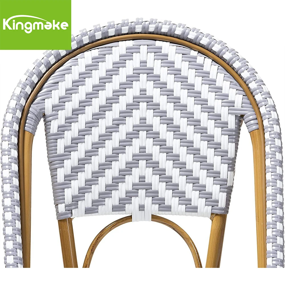 Grey And White Rattan Weaving Bistro Chairs French Outdoor Chair Garden Restaurant Chair Bistro