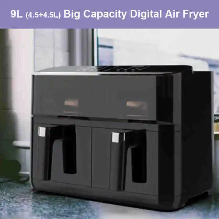 Household dual air fryer 9l touch screen double digital air fryer oven with visible window