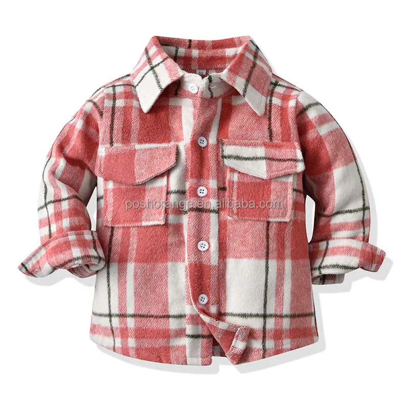 Wholesale wool fleece plaid shirts little girls clothing winter coats for girls fashion flannel girls shirts