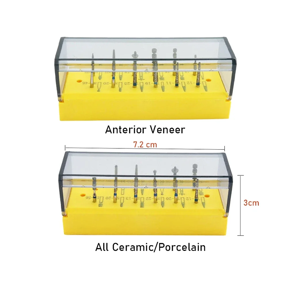 Dental Diamond Burs Drill Set Polishing Grinding Crown Preparation Teeth Veneer Dia.1.6mm Burs Set High Speed Dentistry Bur
