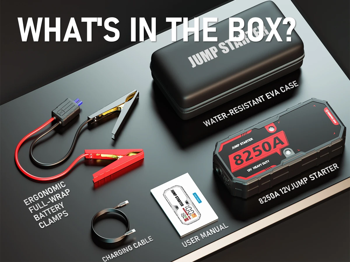 12V 8250A Portable Car Battery Booster Jump Starter Pack for Up to 12L Gas & 10L Diesel Engines with Jumper Cable