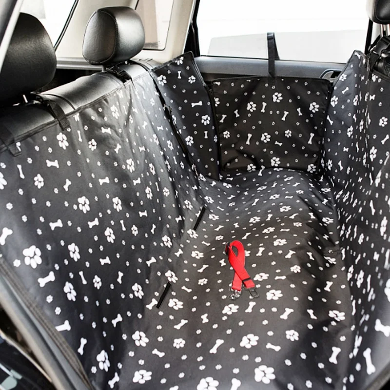 Solid Pattern Double-Layer Dog Car Mat Rear Car Seat Cushion with Stain-Resistant Hole Made of Polyester for Pets