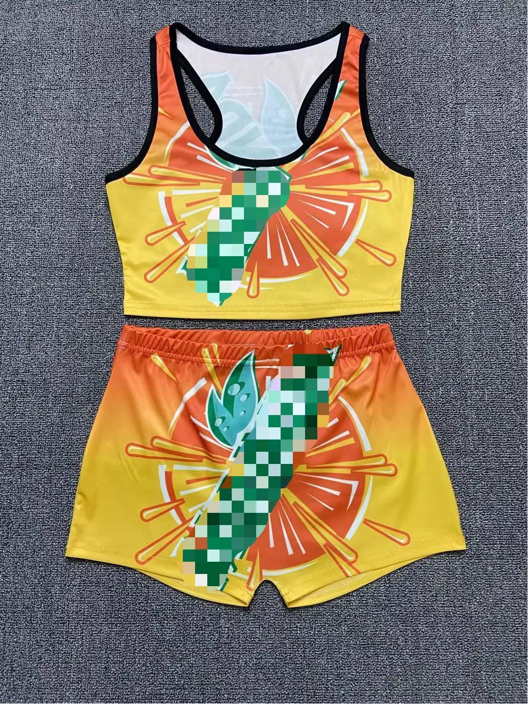  New Custom Women Two Piece Set Digital Printing Hot Pants High Waist Sexy Bike Sweet Candy Shorts