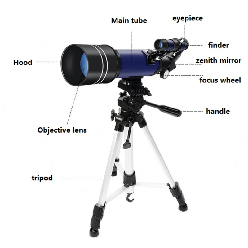 Phenix D70400 Professional Outdoor Telescope 60mm Aperture Refractor with Camera Tripod for Star Observations