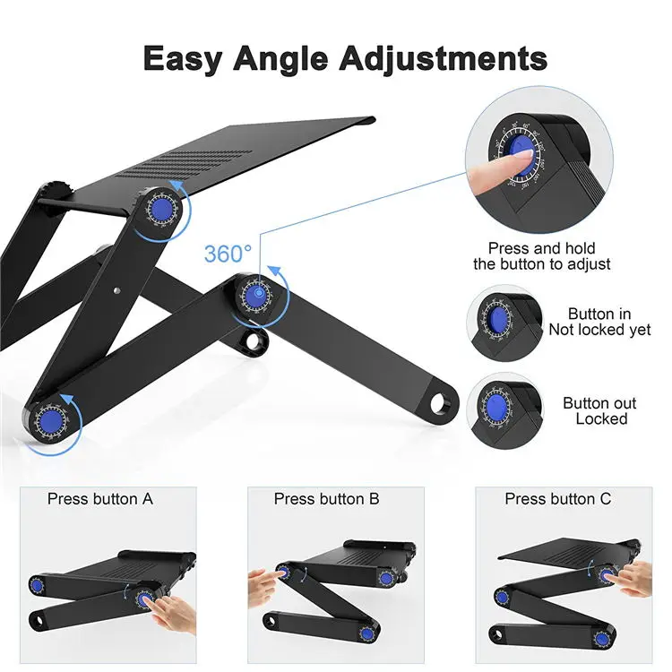 
360 Degree Adjustable Portable Notebook PC Laptop stand Computer Desk Folding Table with fan and mouse pad For Bed and soft 