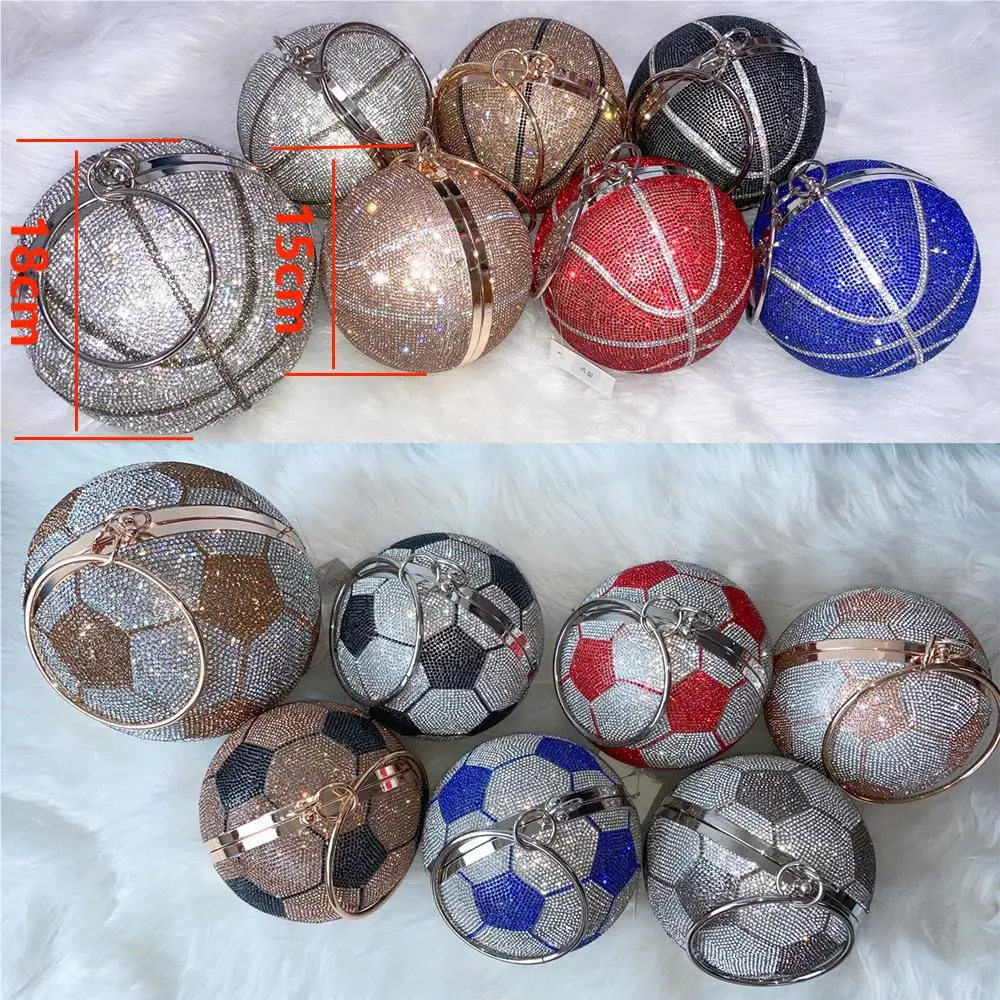 Basketball Diamond Ball Design Women Party Tote Purses Shoulder Chain Evening Bag Football Rhinestone Bag Clutch Handbag