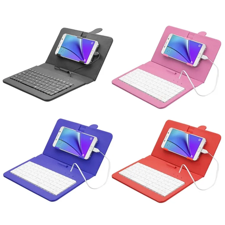 Wired Keyboard Leather Protective Case with Holder for Android Tablet / Android Mobile Phone
