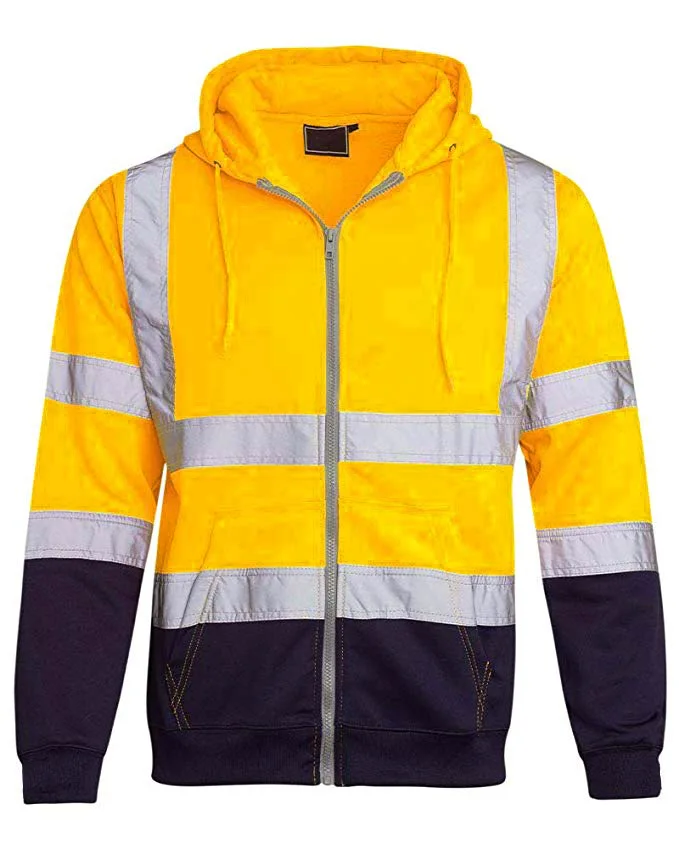 winter protection Thermal Windproof outdoor Splice color fleece reflective strip zipper work shirt uniform hoodie