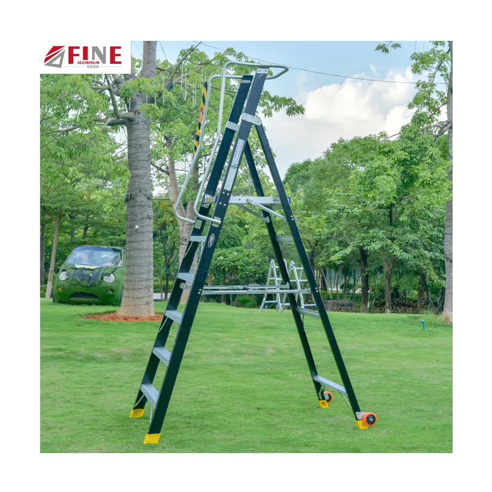Movable Warehouse Ladder Insulation Fiberglass Electrician Platform Ladder