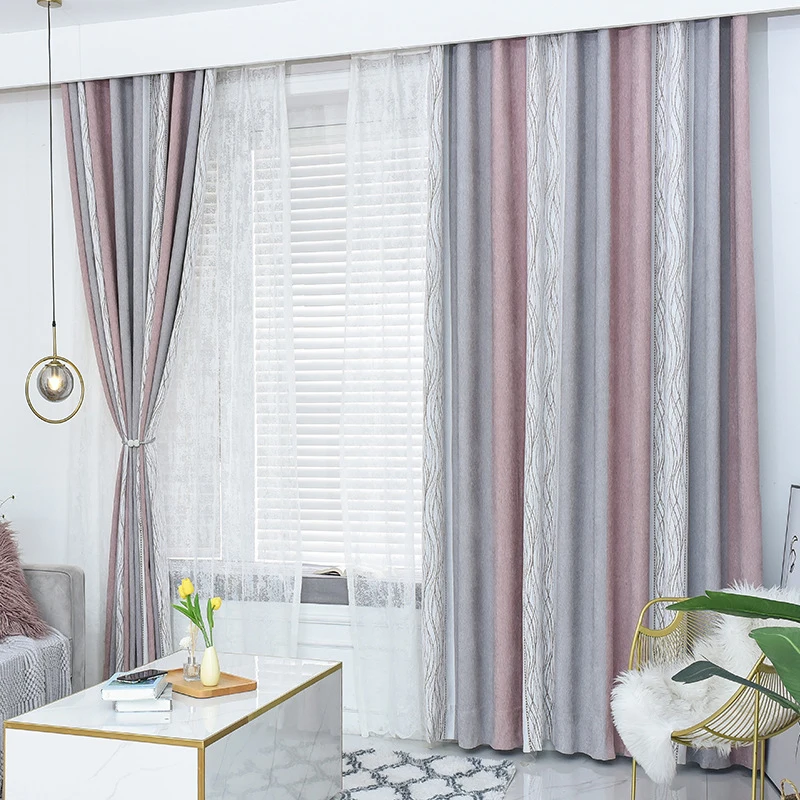 Factory wholesale cheap price jacquard blackout striped curtains living room bedroom simple modern style windowing  curtains