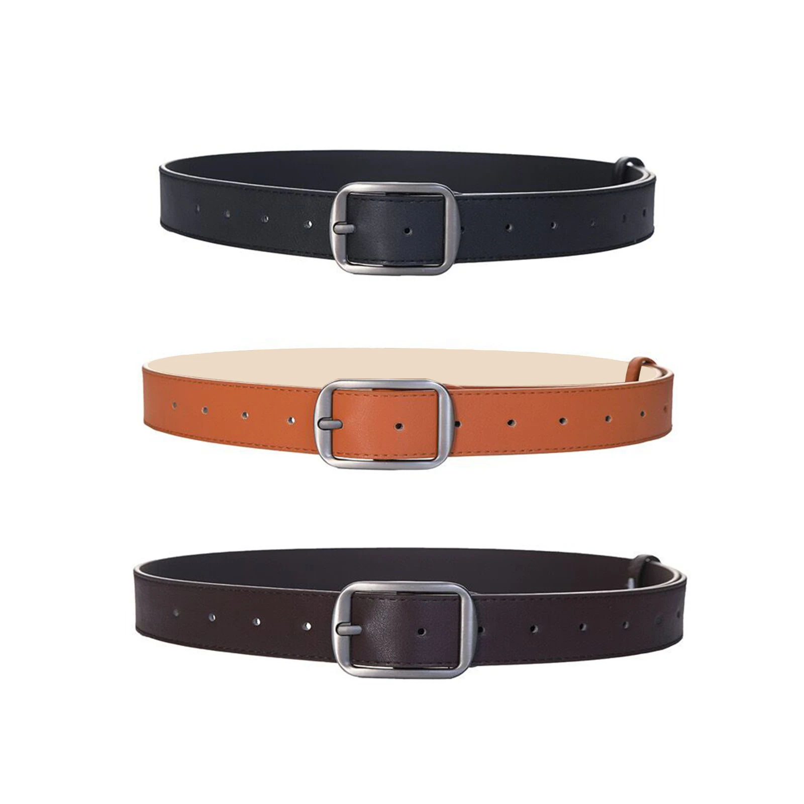 Hot Sale Classic PU Women Men Belt  with Flat Edge Simple Design 1.3 Inch Lady Casual Jeans Belt Woman Fake Leather Belt