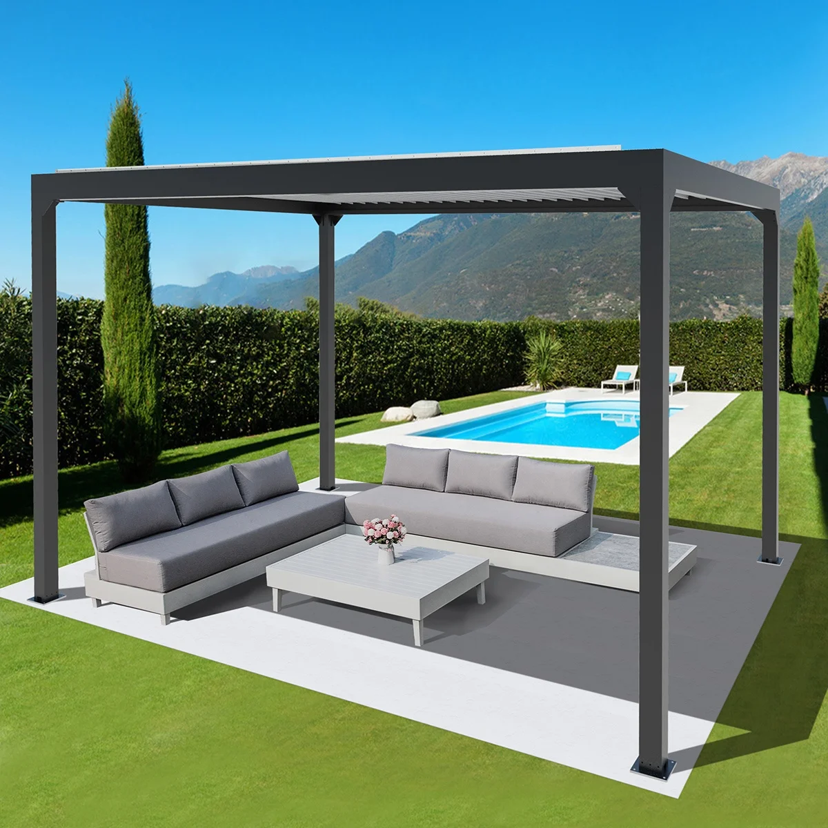 Operable Louvers Swimming Pool Electric Garden Louvered Outdoor Waterproof Gazebo Aluminum 3X3