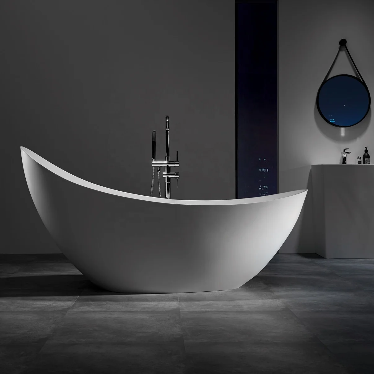 Hot Sale Solid Surface Bath Tub Acrylic Freestanding Bathtub Popular matte white Moon desgin freestanding bathtubs