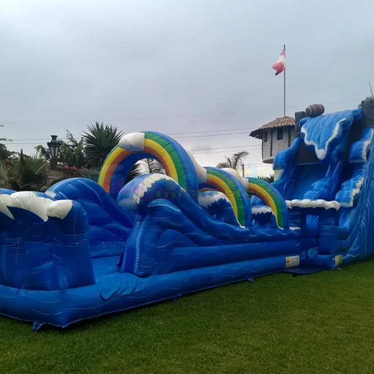 Outdoor backyard waterslide commercial colorful toboggan water slide inflatable with pool game jumping kids and adults