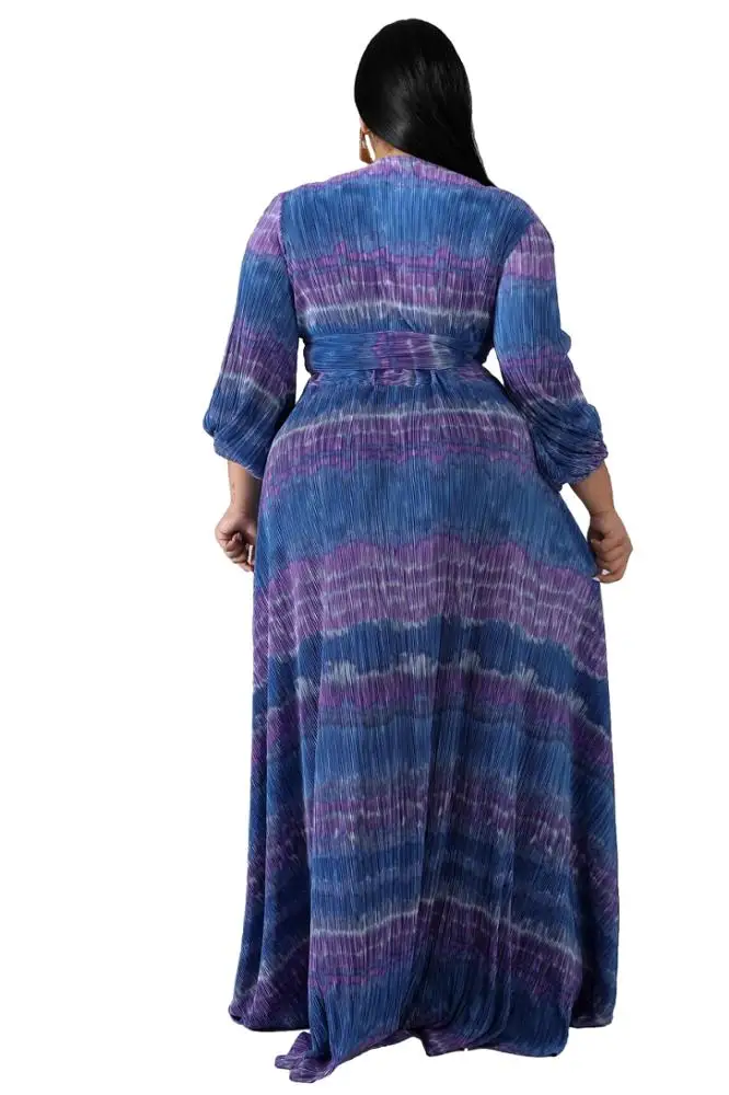 
Wholesale Fashion African Fat Women Plus Size Clothes Tie Dye Two Pieces Skirt Set Big Size 4XL Long Sleeves Dresses 