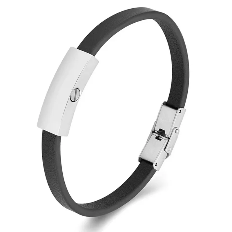 Stainless Steel God Bless Memorial Urn Bracelet Genuine Leather Cremation Ashes Keepsake Urn Bracelet