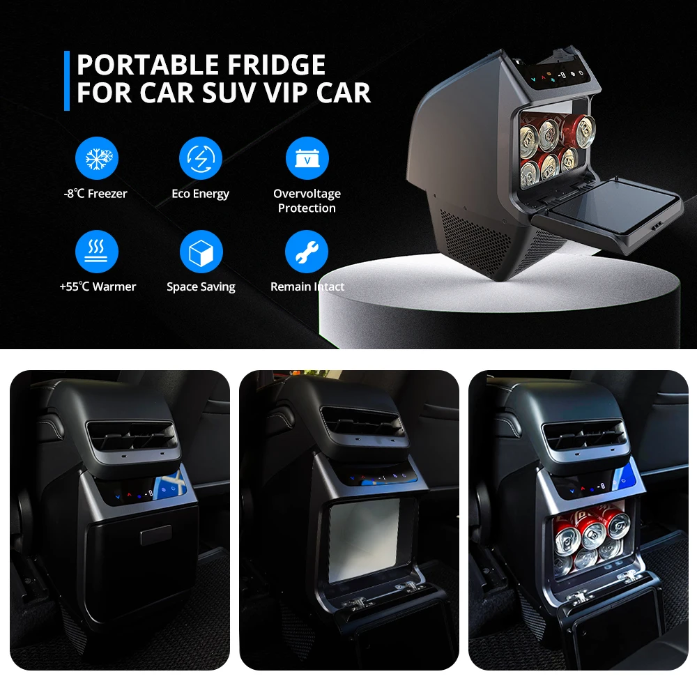 4.6L Model Y Built-In Fridge LED Control Panel 12V  Model Y Interior Accessories Tesla Model Y Backseat Mini Refrigerator