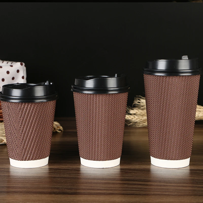 Coffee Paper Cups with Lids Custom Printed Hot Sale Double Wall Biodegradable PLA Disposable Bond Paper Flexo Offset Printing