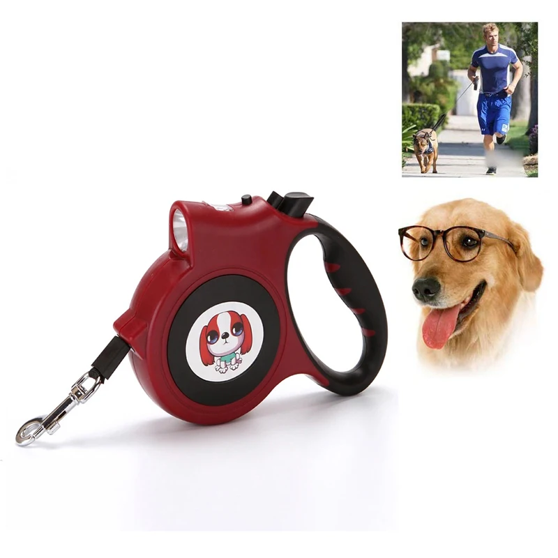 Automatic Anti-Slip Handle Retractable Pet Leash with Light Telescopic Traction Rope Belt
