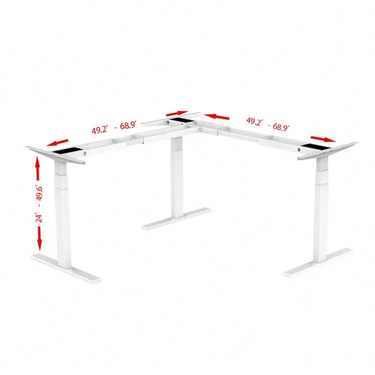 Office Adjustable Height Electric 3 Legs Desk Triple Motor Corner Sit Stand Desk L Shaped Standing Desk