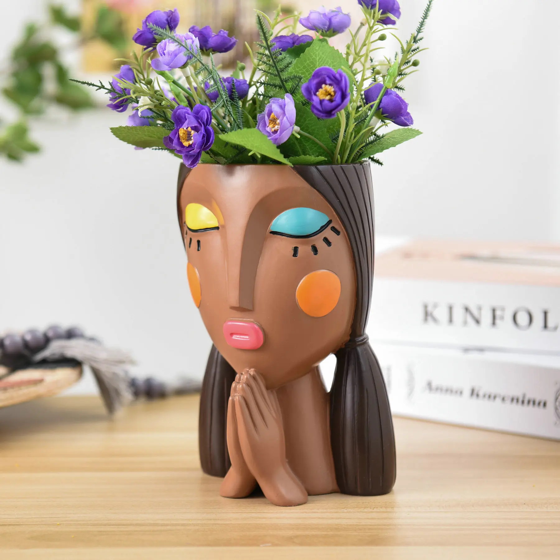 Creative Resin Statue Design Desktop Flower Succulent Pot Face Head for Home Garden Unique Face Planter Indoor Decor
