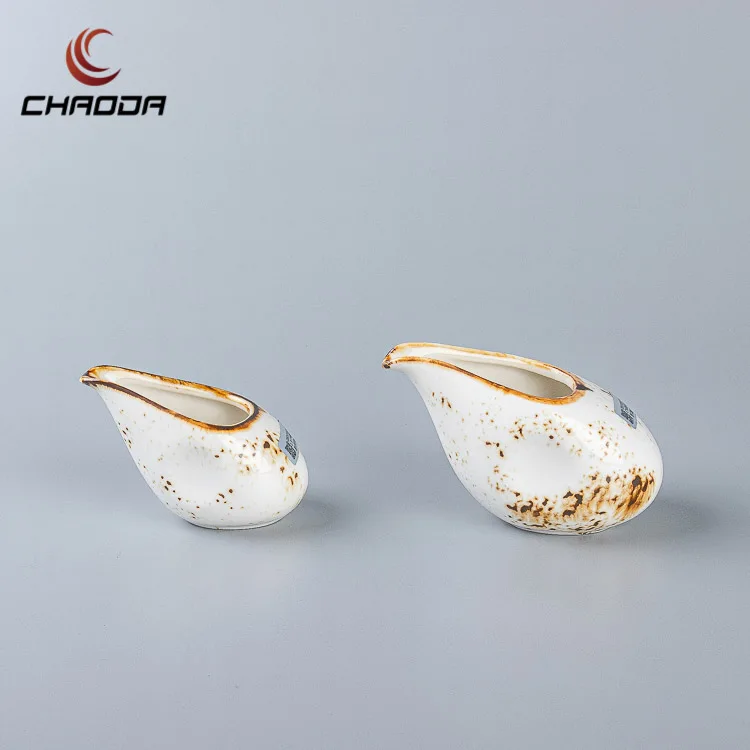 Wholesale Vintage White Yellow Speckled 40/90ml Barista Ceramic Milk Jug Without Handle