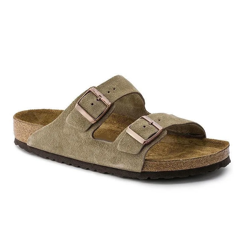 2024 Hot Sale Custom Men Unisex Fashion Cow Suede/Leather Open Toe Clogs Sandals Beach Slides Cork Sole Birken Slipper Women