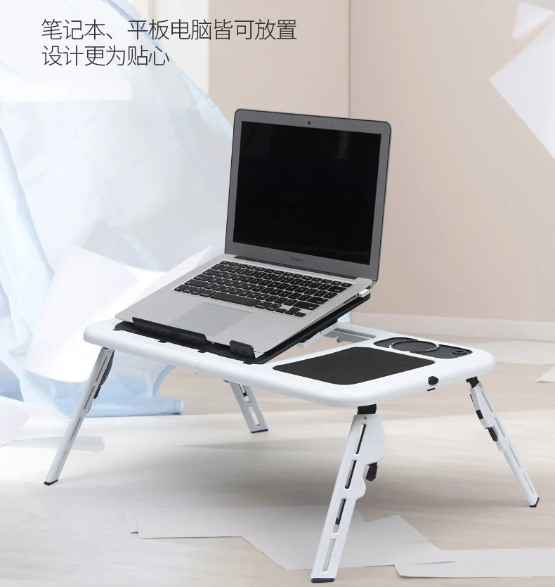 Adjustable USB Dual Cooling Fans Laptop Desk Portable Folding Desk Bed Notebook Stand Study Table with Mouse Pad Cup Holder