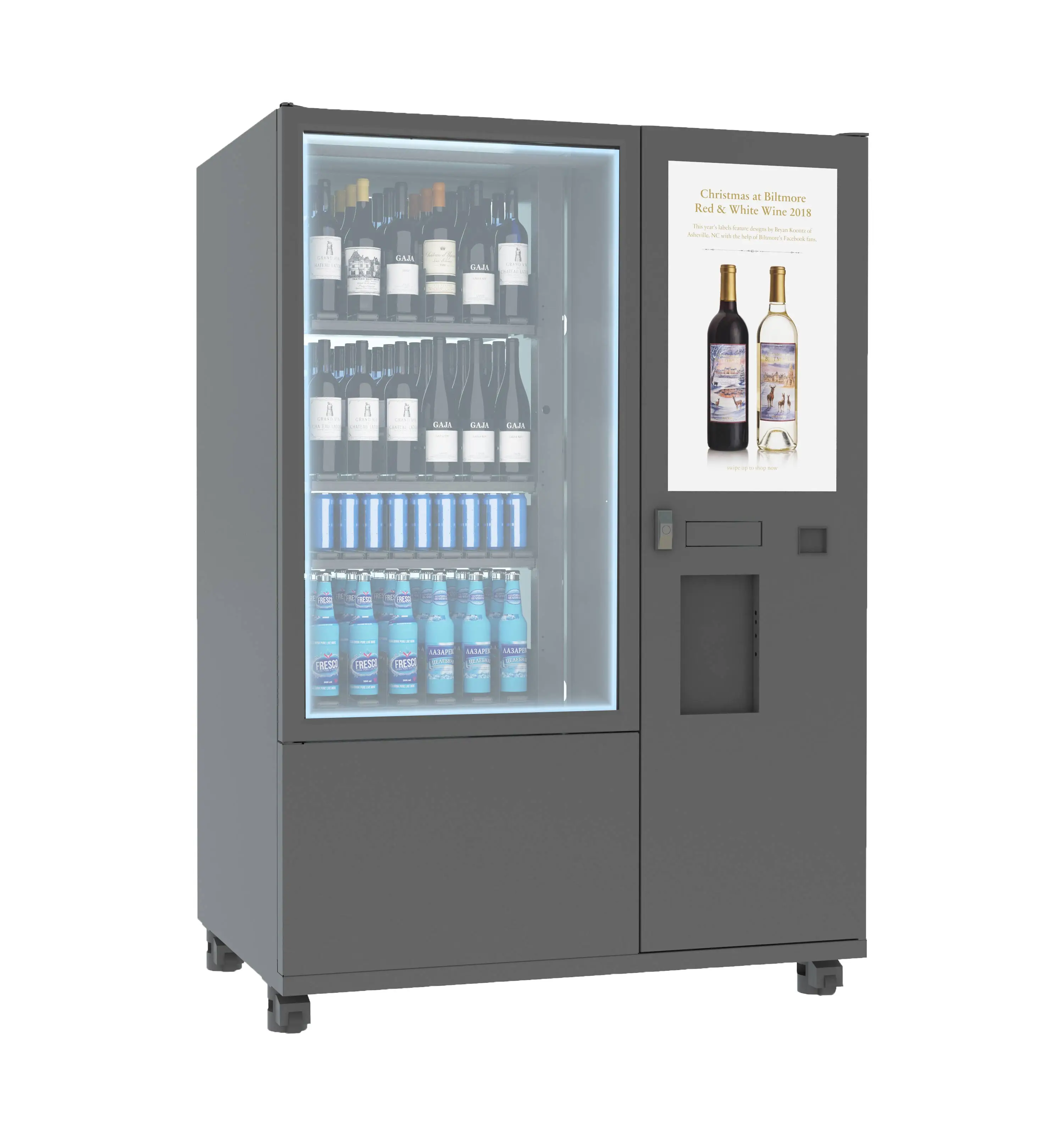 Red whisky wine vending machine with conveyor elevator selling milk automatic remote platform security camera