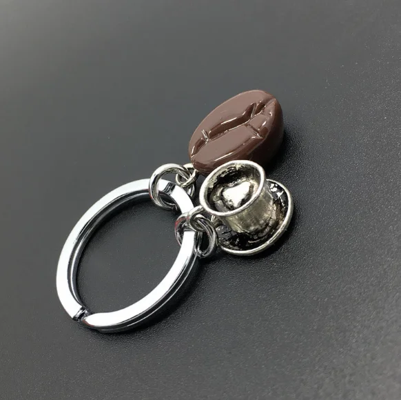 New product coffee beans coffee cup bell key creative unique coffee keyring jewelry gift cafe keychain