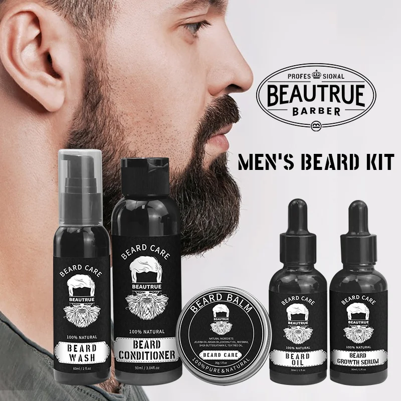 Mens Grooming Beard Kit Private Label Oil Balm Comb Brush Men Beard Care Set Beard Growth Kit