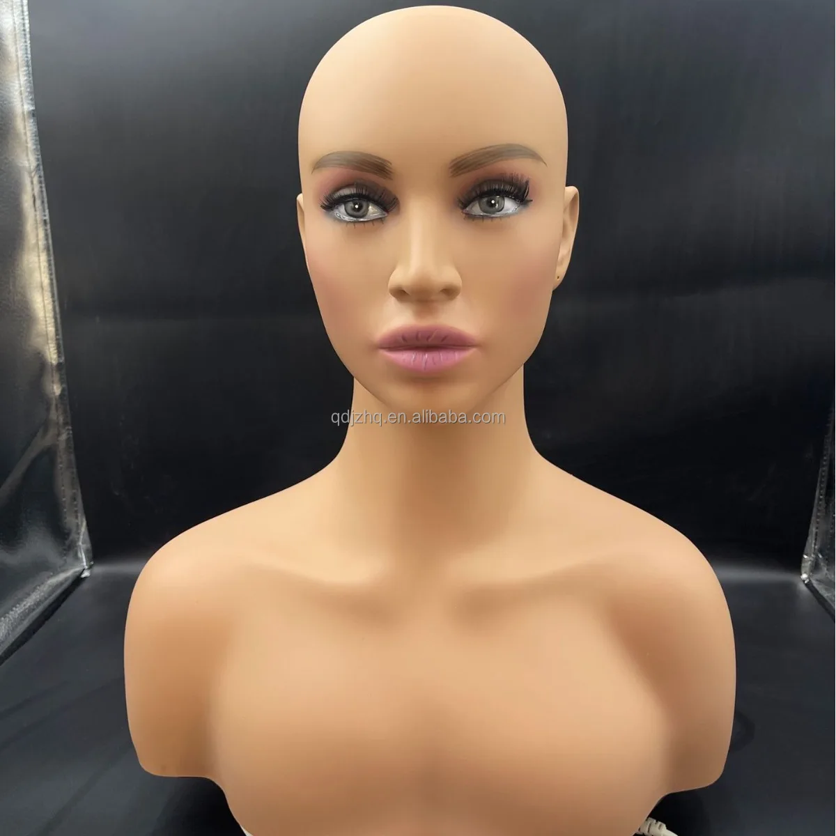 Wholesale African Makeup Black Female  PVC Realistic Mannequins Head With Shoulders Bust For Wigs Display