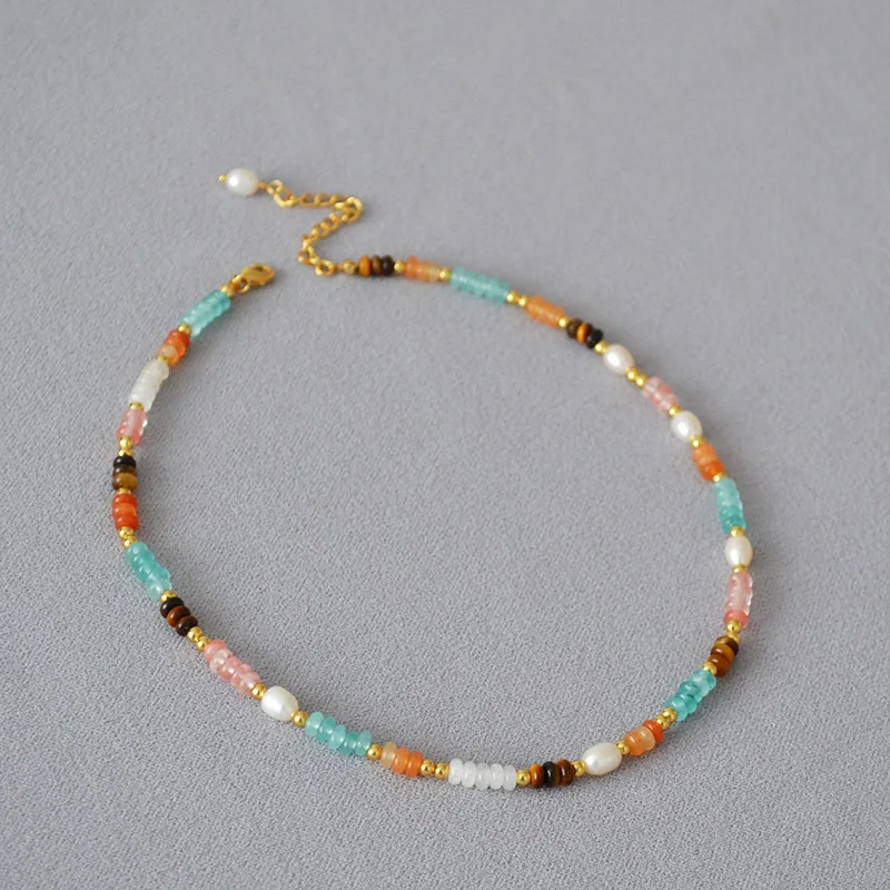 Fashion Jewelry Natural Stone Bead pearl bracelet necklace 18K Real Gold Plating Beads Freshwater Pearl Choker  necklace