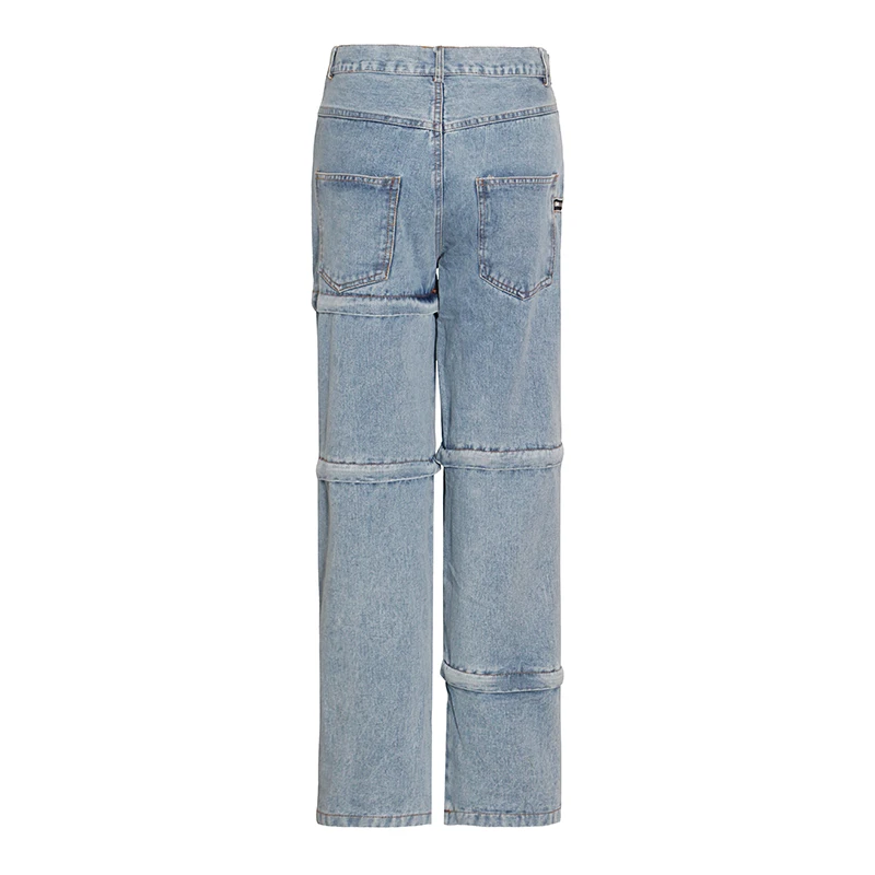 
TWOTWINSTYLE High Waist Hollow Out Patchwork Zipper Streetwear Casual Jeans For Women 