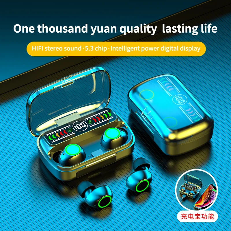 M100 TWS Earphones Blue Tooth Wireless Headphones with Mic Mini Stereo In-ear Earbuds Sports Gaming Headset Usb 800mah 10 Metes