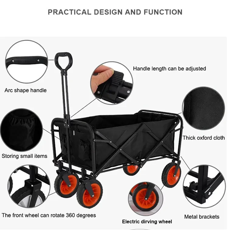 Electric Foldable All Terrain Handcart  Capacity with Tailgate Drink Holder Adjustable Handle - for Camping Sports Shopping