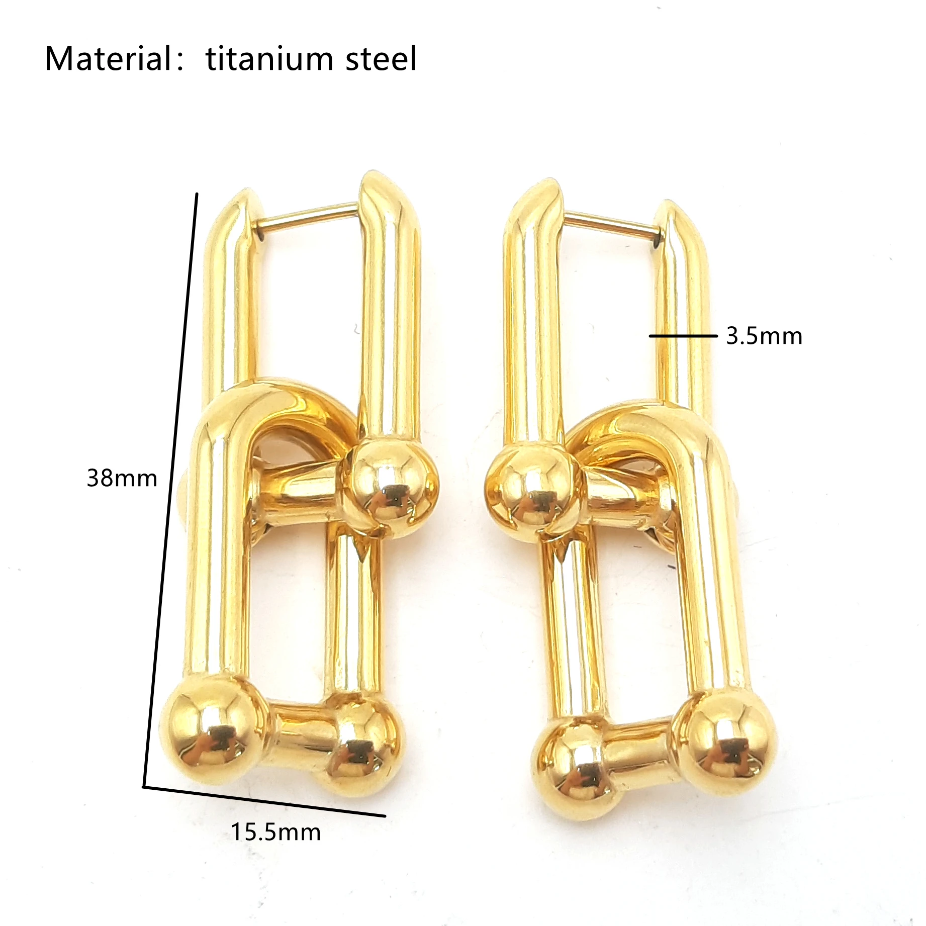 18K gold plated trendy U link hardware buckle drop link hoop earrings