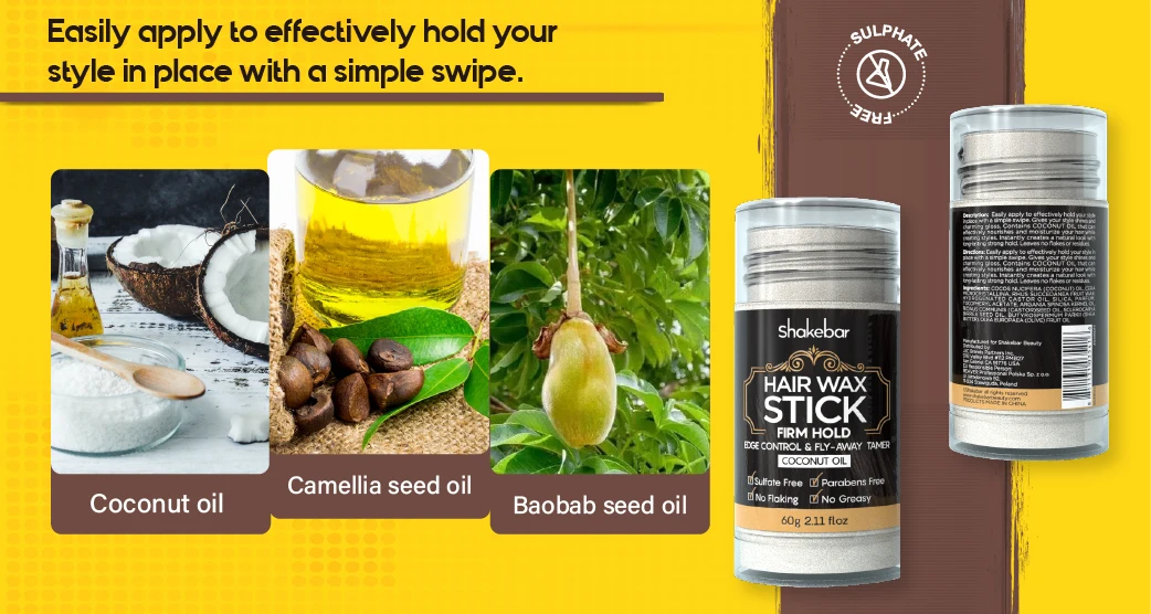 Shakebar Private Label Coconut Oil Nourishing Moisturizing Shine Styling Firm Hold Hair Wax Stick for African