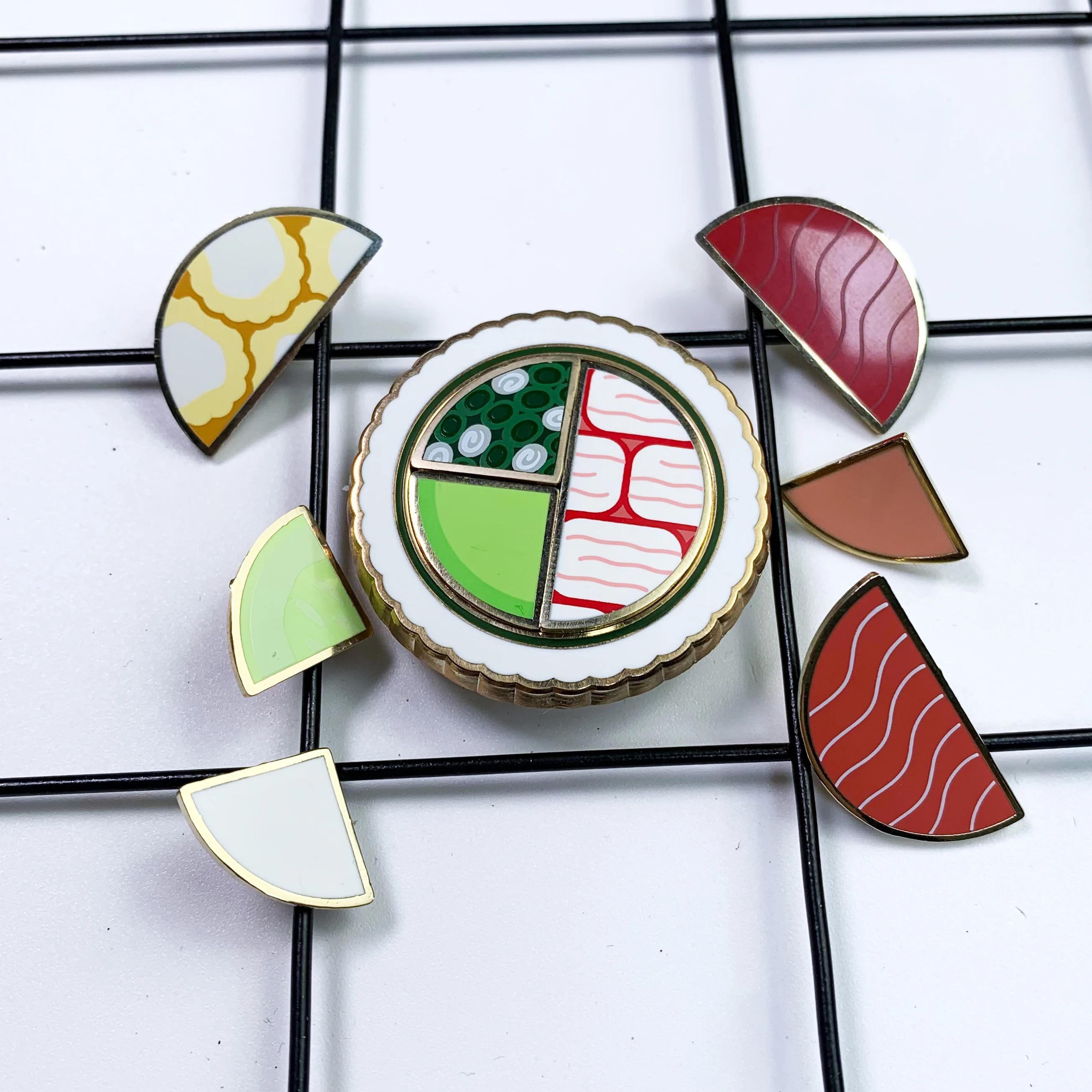 Custom Pin Badge One Set Removable For Reassembly Pizza Hard Enamel Pin With Screen Printing