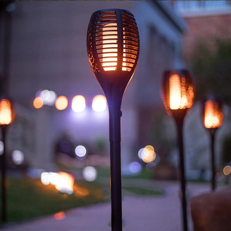Landsign 96 LED Solar Flame Light Waterproof Outdoor Garden Torch with IP65 Rating Wireless DC Power from Solar Panel Battery