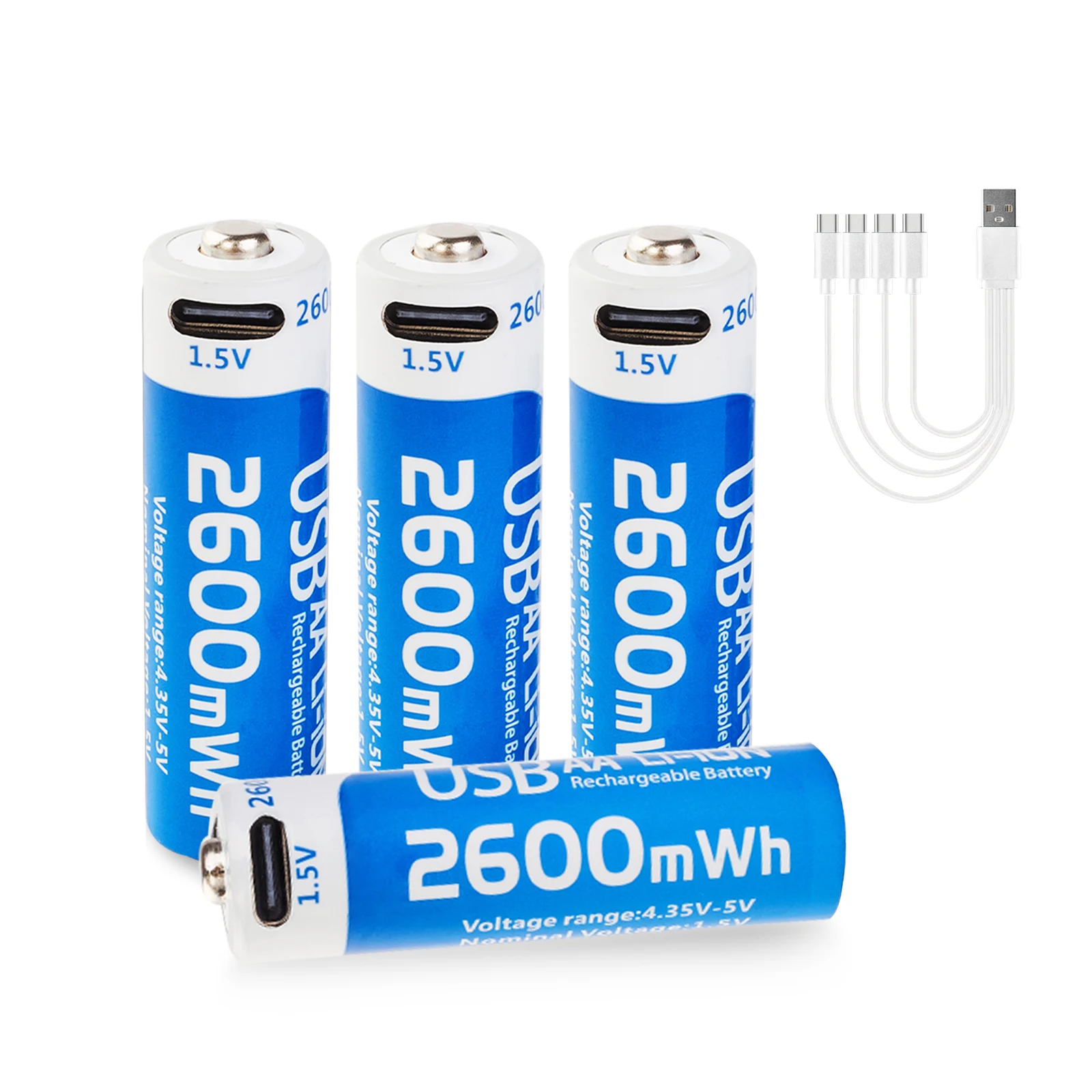 Logo Brand Custom 1000 Cycles 2600mWh USB Type-c Charging 1.5V AA Rechargeable Lithium Ion Batteries