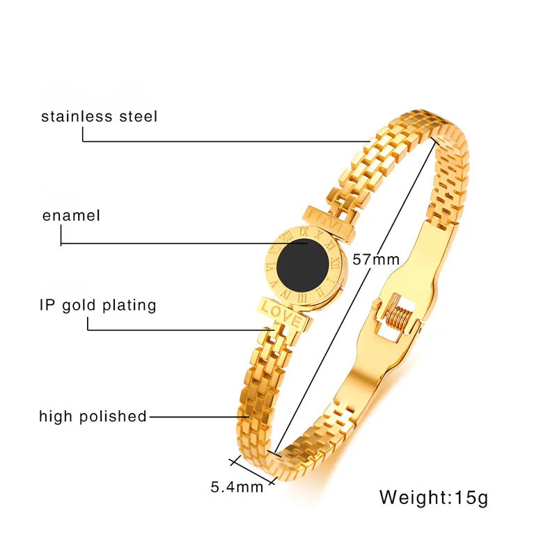 Hollow Imitation Strap with Black Roman Digital Round Bracelet Fashion Tide Female LOVE Titanium Steel Bracelet Accessories