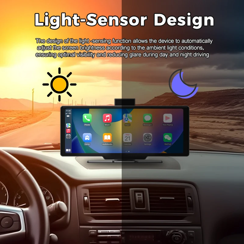 Maustor 10.26 inch Portable Carplay Screen with 4K Dash Cam Wireless Carplay Android Auto Loop Recording AirPlay