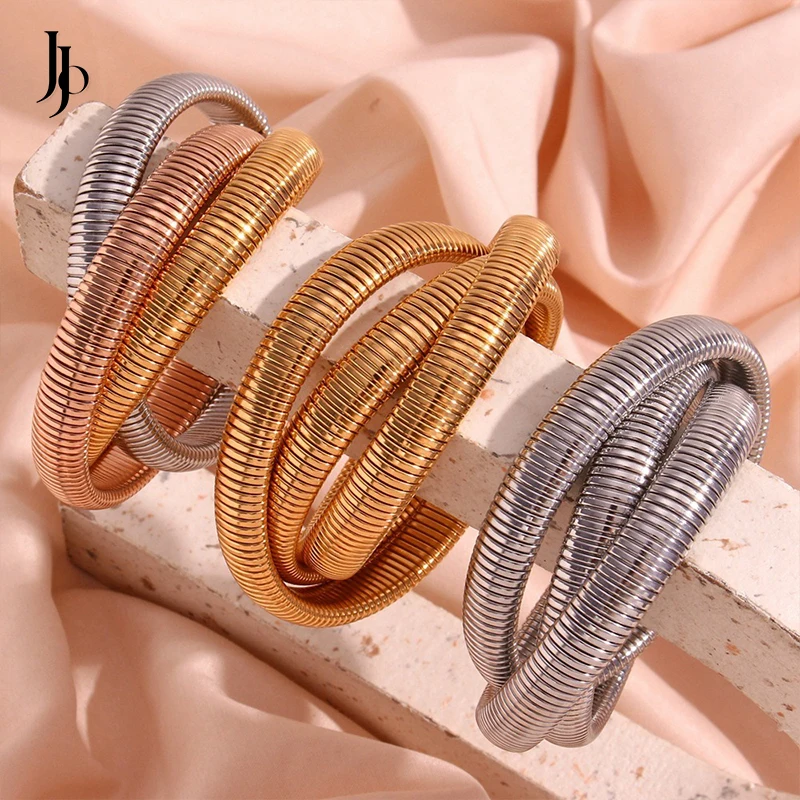 JOJO Fashion 18K Gold Plated Stainless Steel 3 Layer Elastic Bracelets for Women High Quality Jewelry
