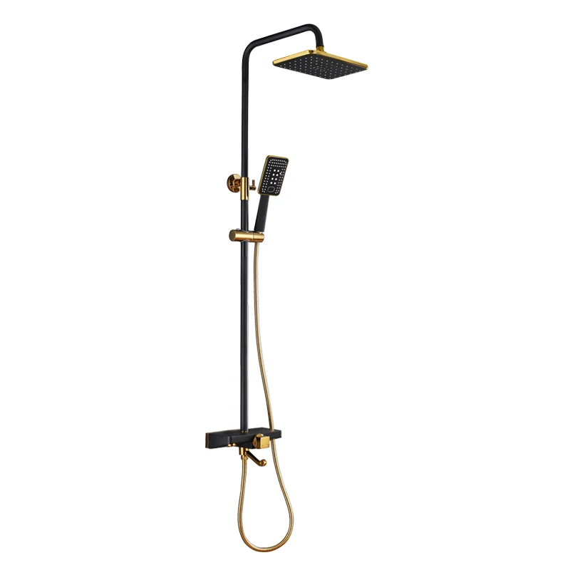 Wall mounted bathroom square shape rain shower rainfall gold shower set