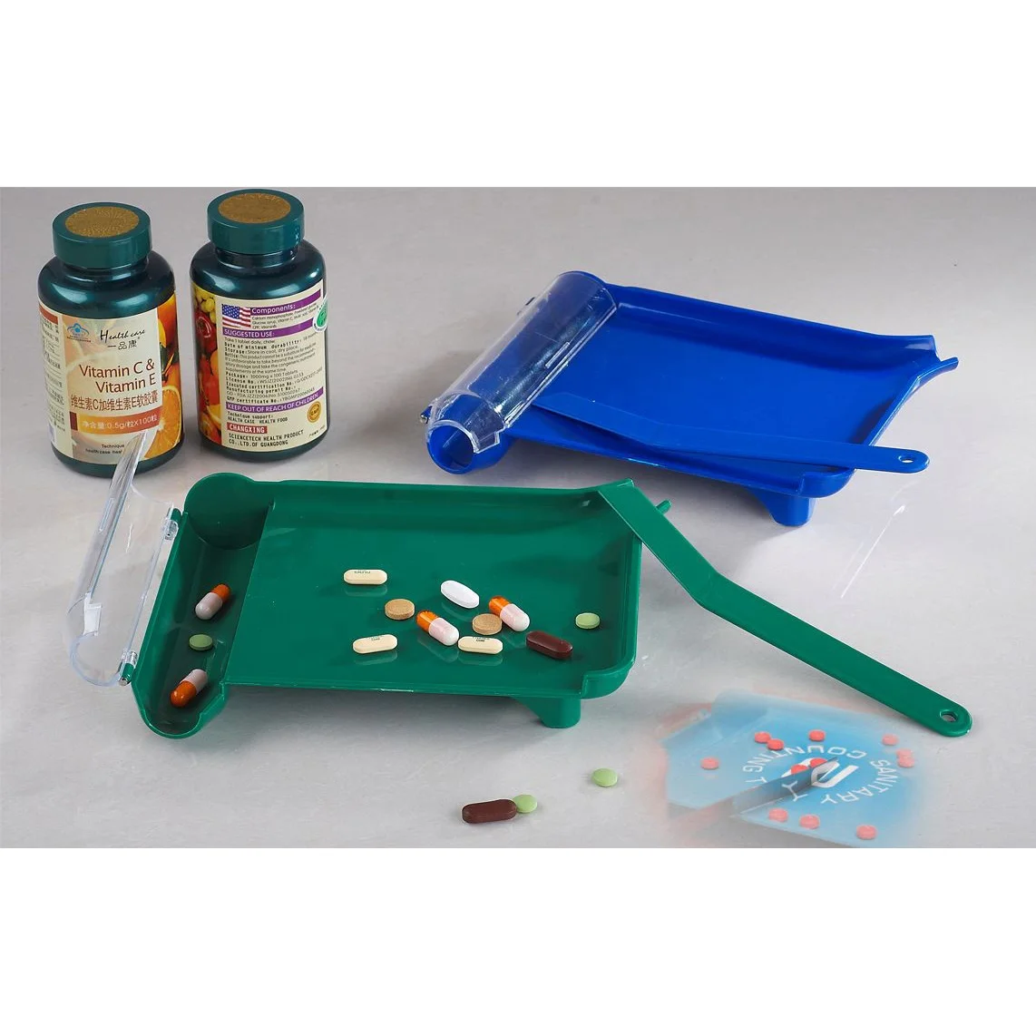 plastic medical tablet pill counting tray with spatula