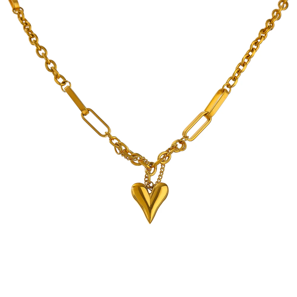 JINYOU 1595 PVD Plated Heart Pendant Stainless Steel Chain Fashion Necklace 2022 for Women Jewelry