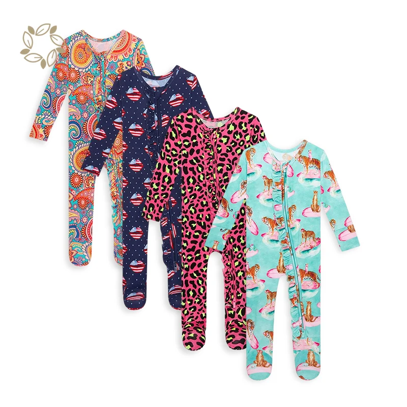 bamboo vicose baby sleep rompers Organic Bamboo baby Romper custom bamboo baby pajamas Jumpsuit  toddler zip onesie