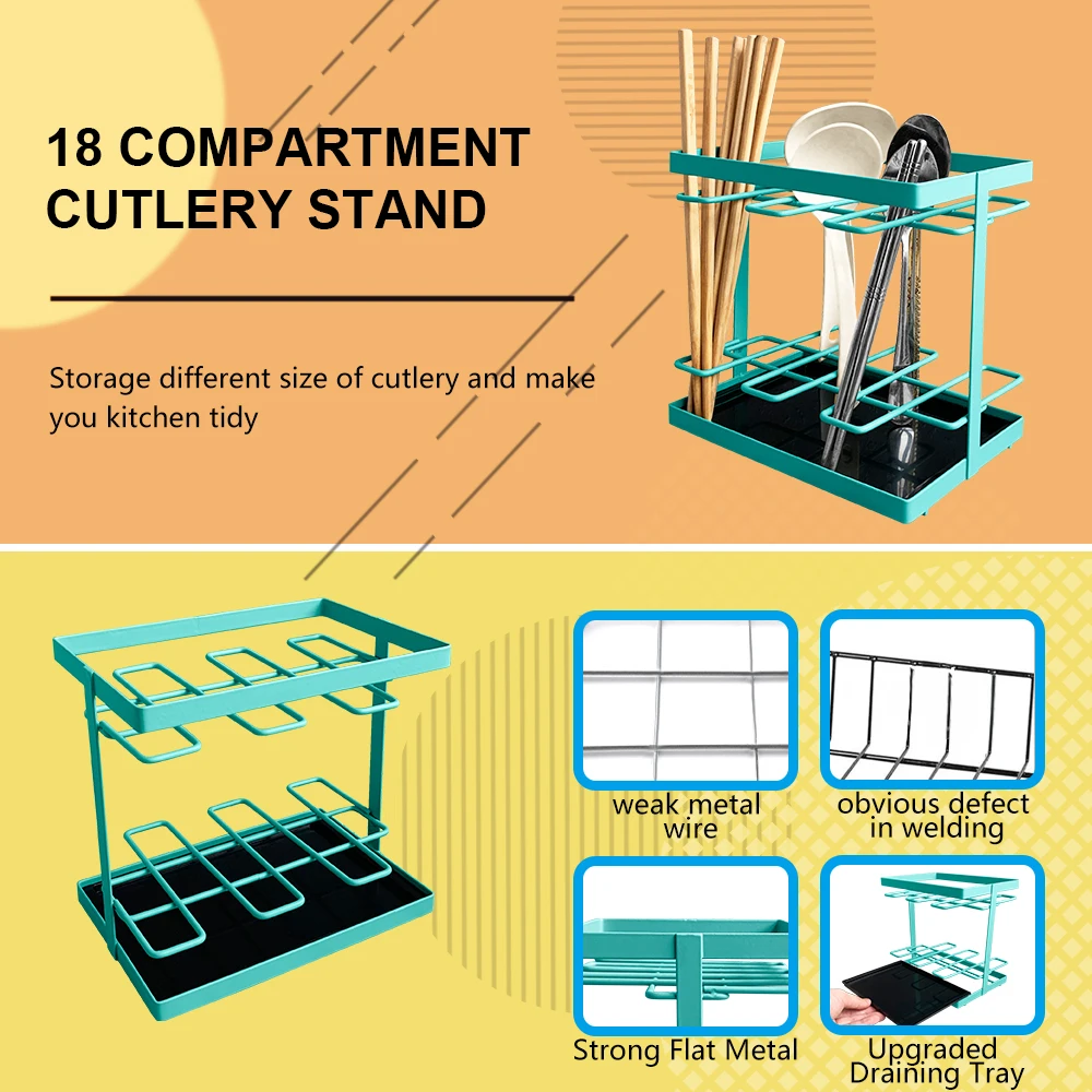 Japan Style Modern Life Metal Wire Unique Kitchen Utensil Holder And Racks PP Drip Tray Chopstick Spoon Holder For Dining Table